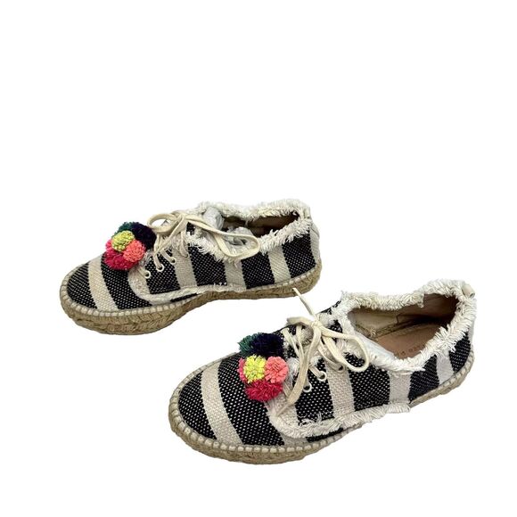 Loeffler Randall Espadrille Canvas Striped Pom Poms Shoes Flats SZ 37 Spain